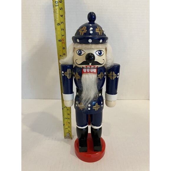 Nutcracker Blue With Black Nose And Mustache 10 Inches Wooden - Picture 3 of 3